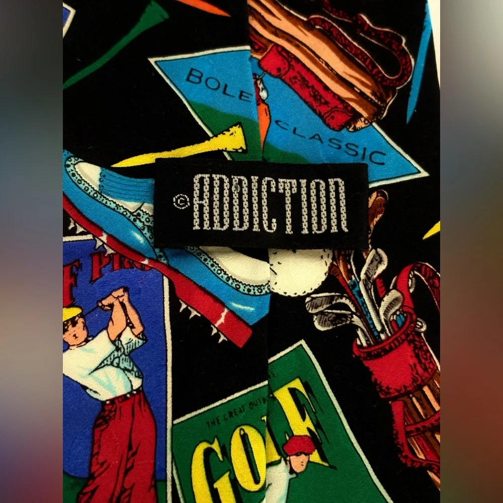 Addiction Golf Tournament Theme Men's 100% Silk Hand Made Necktie
